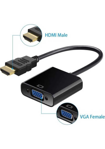 Tablet Projeksiyon Notebook Uyumlu HDMI To VGA Kablo Siyah