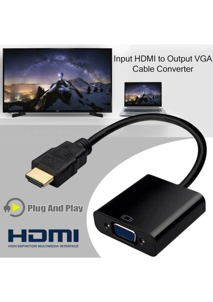 Tablet Projeksiyon Notebook Uyumlu HDMI To VGA Kablo Siyah