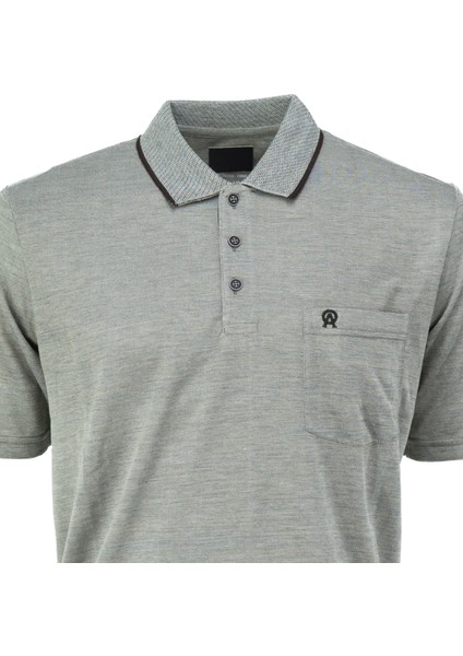 Erkek Polo Yaka Cepli Kısa Kollu Puntolu Kırçıllı Desenli Tam Kalıp Normal Kesim Pamuklu Kumaş T-Shirt