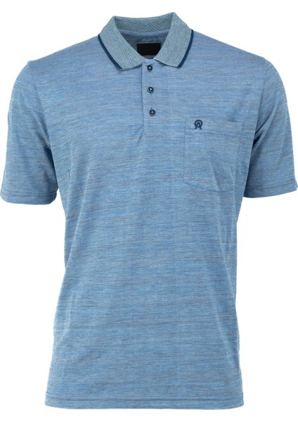 Erkek Polo Yaka Cepli Kısa Kollu Puntolu Kırçıllı Desenli Tam Kalıp Normal Kesim Pamuklu Kumaş T-Shirt