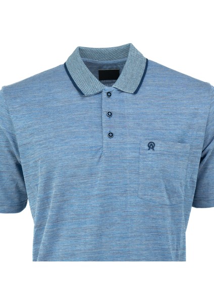 Erkek Polo Yaka Cepli Kısa Kollu Puntolu Kırçıllı Desenli Tam Kalıp Normal Kesim Pamuklu Kumaş T-Shirt