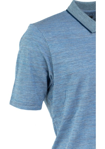 Erkek Polo Yaka Cepli Kısa Kollu Puntolu Kırçıllı Desenli Tam Kalıp Normal Kesim Pamuklu Kumaş T-Shirt