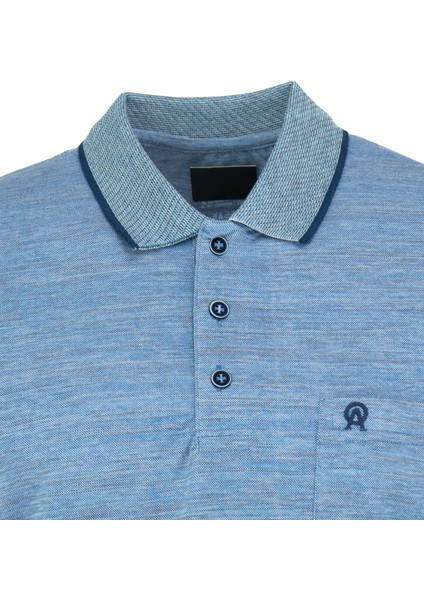 Erkek Polo Yaka Cepli Kısa Kollu Puntolu Kırçıllı Desenli Tam Kalıp Normal Kesim Pamuklu Kumaş T-Shirt
