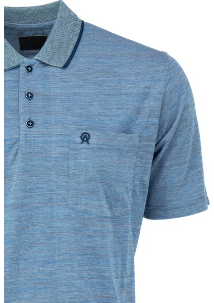 Erkek Polo Yaka Cepli Kısa Kollu Puntolu Kırçıllı Desenli Tam Kalıp Normal Kesim Pamuklu Kumaş T-Shirt
