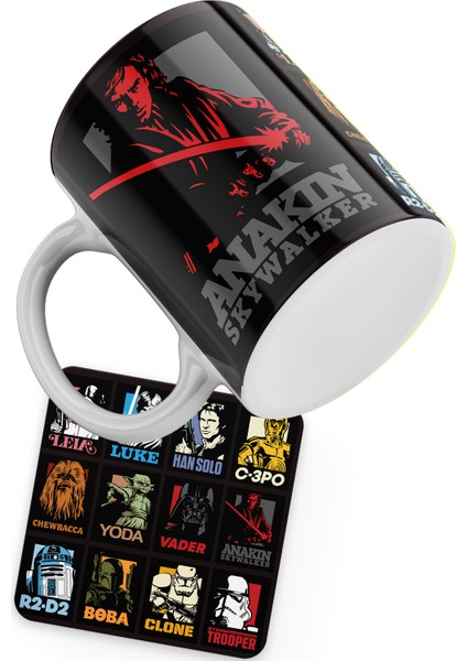 Star Wars Serisi Anakin Baskılı Porselen Kupa + Ahşap Bardak Altlığı modelleri
