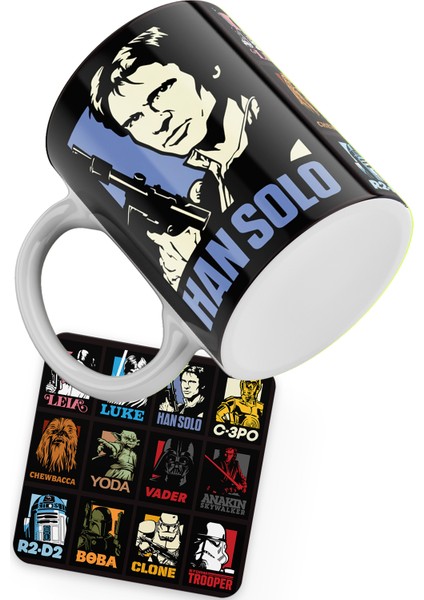 Star Wars Serisi Han Solo Baskılı Porselen Kupa + Ahşap Bardak Altlığı modelleri