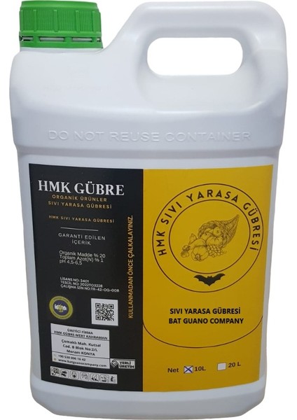%100 Organik Hmk Sıvı Yarasa Gübresi 10 Litre