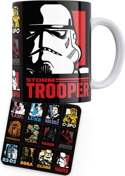 Star Wars Serisi Storm Trooper Baskılı Porselen Kupa + Ahşap Bardak Altlığı
