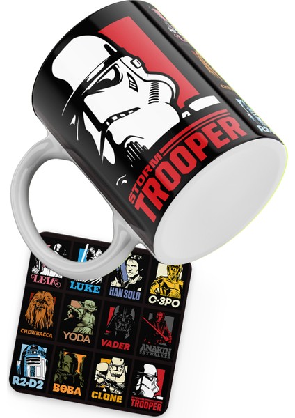 Star Wars Serisi Storm Trooper Baskılı Porselen Kupa + Ahşap Bardak Altlığı modelleri