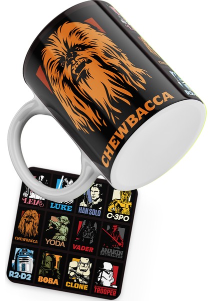 Star Wars Serisi Chewbacca Baskılı Porselen Kupa + Ahşap Bardak Altlığı modelleri