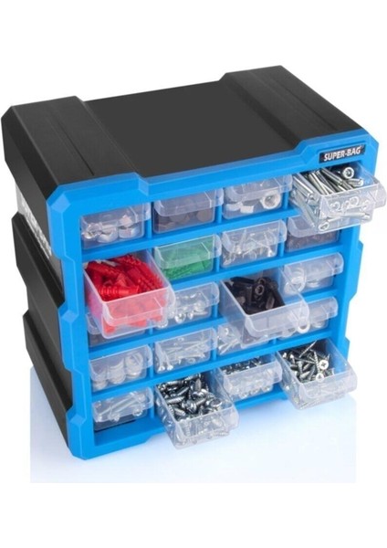 Super Bag Mono Blok Çekmece Seti 20'li Hobby Organizer Çekmece Vida Dübel Takı Kutusu ASR-6006