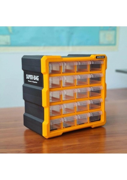 Super Bag Mono Blok Çekmece Seti 20'li Hobby Organizer Çekmece Vida Dübel Takı Kutusu ASR-6006