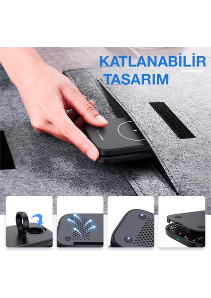 Ally W66 15W 3 In1 Android + iPhone Taşınabilir Mini Kablosuz Hızlı Şarj Standı