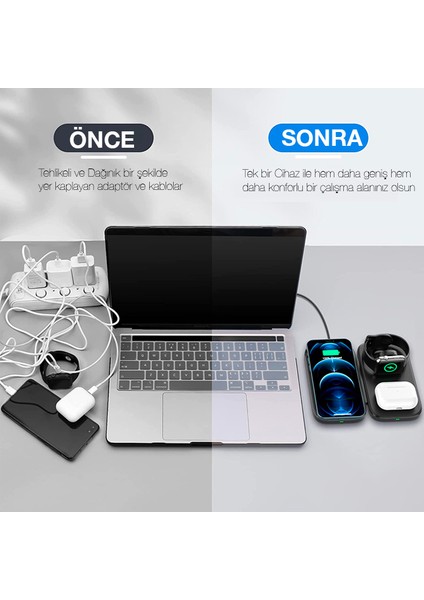 Ally W66 15W 3 In1 Android + iPhone Taşınabilir Mini Kablosuz Hızlı Şarj Standı