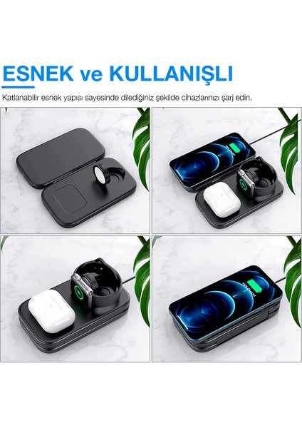 Ally W66 15W 3 In1 Android + iPhone Taşınabilir Mini Kablosuz Hızlı Şarj Standı