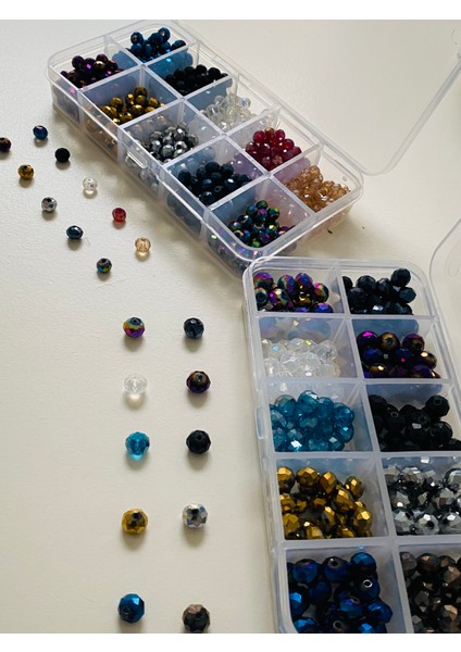NO:114 Kristal Boncuk 8 mm ve 6 mm Kolye Bileklik Kolye Takı Yapım Seti ve Hobi Malzemeleri