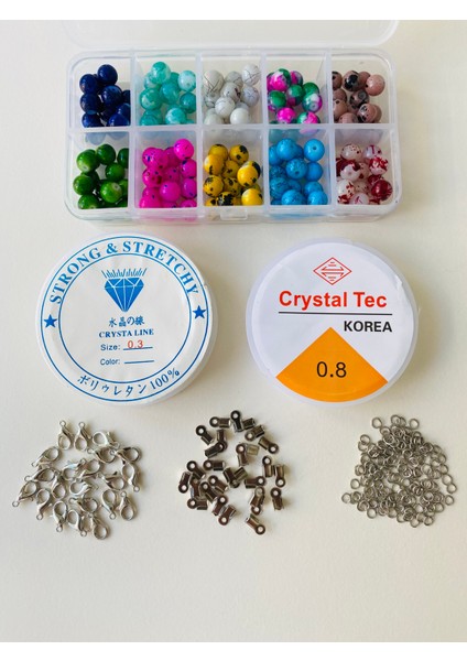 NO:111 Renkli Cam Boncuk 8 mm Takı Yapım Seti - Hobi Seti