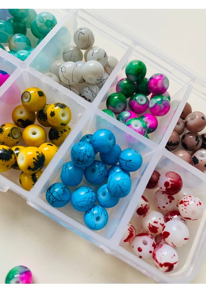 NO:111 Renkli Cam Boncuk 8 mm Takı Yapım Seti - Hobi Seti modelleri