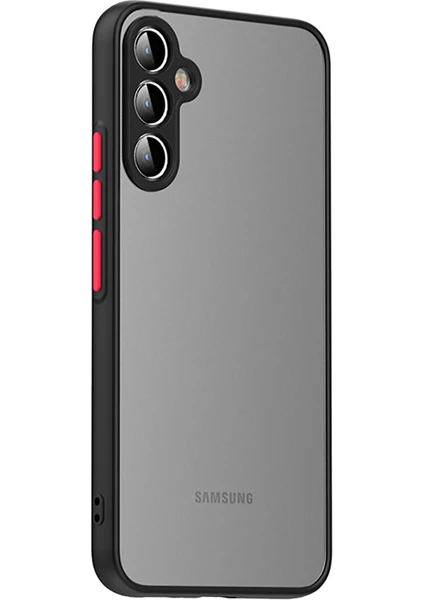 Case World Samsung Galaxy A54 Kapak ile Uyumlu Kamera Korumalı Silikon Kenarlı Renkli Düğmeli Arkası Mat Silikon Kılıf - Siyah