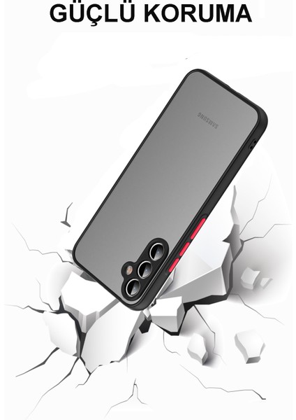 Samsung Galaxy A14 Kapak ile Uyumlu Kamera Korumalı Silikon Kenarlı Renkli Düğmeli Arkası Mat Silikon Kılıf - Lacivert modelleri