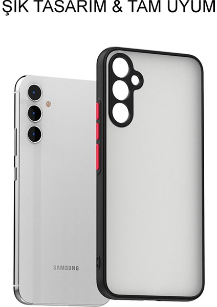 Samsung Galaxy A14 Kapak ile Uyumlu Kamera Korumalı Silikon Kenarlı Renkli Düğmeli Arkası Mat Silikon Kılıf - Lacivert fırsatları