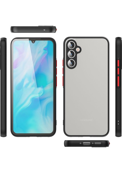 Samsung Galaxy A14 Kapak ile Uyumlu Kamera Korumalı Silikon Kenarlı Renkli Düğmeli Arkası Mat Silikon Kılıf - Lacivert indirimleri