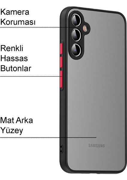 Samsung Galaxy A14 Kapak ile Uyumlu Kamera Korumalı Silikon Kenarlı Renkli Düğmeli Arkası Mat Silikon Kılıf - Siyah fiyatları