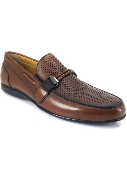 2076 Günlük Hakiki Deri Erkek Babet Ayakkabı-Taba