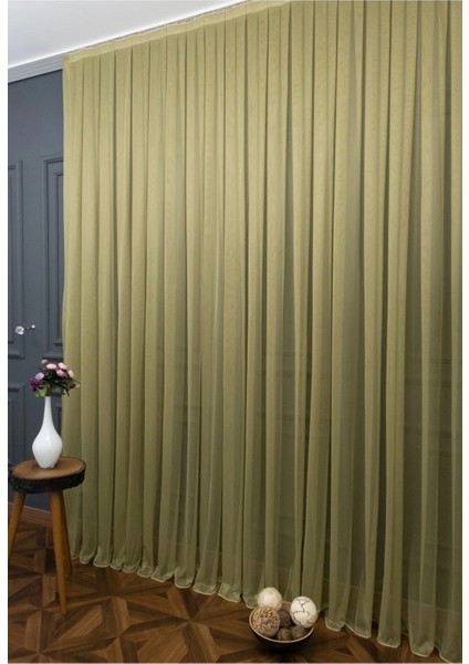 Taç Haki Düz Renk, 1/2,5 Normal Pile Tül Perde Tek Kanat - 100 x 250 cm modelleri