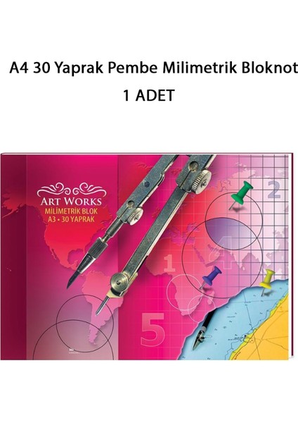 A4 30 Yaprak Pembe Milimetrik Bloknot