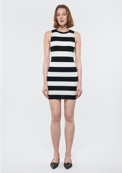 Kadın Siyah Çizgili Elbise 1310260-84514 modelleri