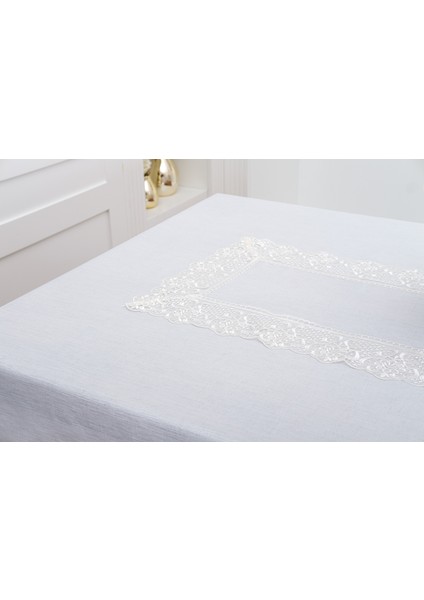 Gilda Lüx Dantelli Simli Kumaş Krem Masa Örtüsü 160X220 cm -1468