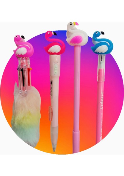 Flamingo Süslü Hediyelik Kalem Seti