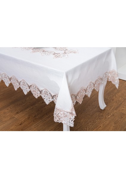 Laura Lüx Dantelli Simli Keten Kumaş Krem Masa Örtüsü 160X220 CM-1473 fırsatları