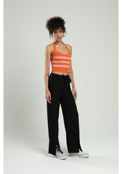 Turuncu-beyaz Renkli Kadın Spor Kendinden Askılı Çizgili Fitil Örgülü Triko Badi Büstiyer Crop Top SFYZ1015 fiyatları