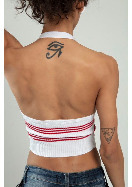 Kırmızı-beyaz Renkli Kadın Spor Kendinden Askılı Çizğili Fitil Örgülü Triko Badi Büstiyer Crop Top SFYZ1015 indirimleri