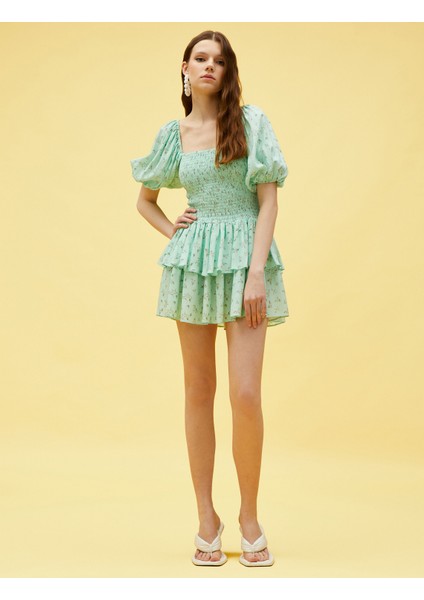 Aslıhan Malbora x Koton - Gipeli Çiçekli Katlı Mini Elbise fiyatları