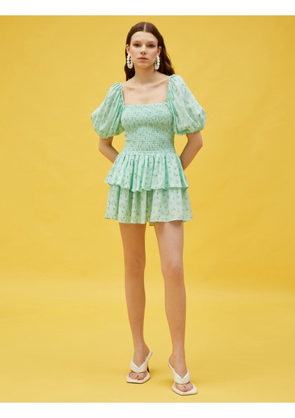 Aslıhan Malbora x Koton - Gipeli Çiçekli Katlı Mini Elbise modelleri