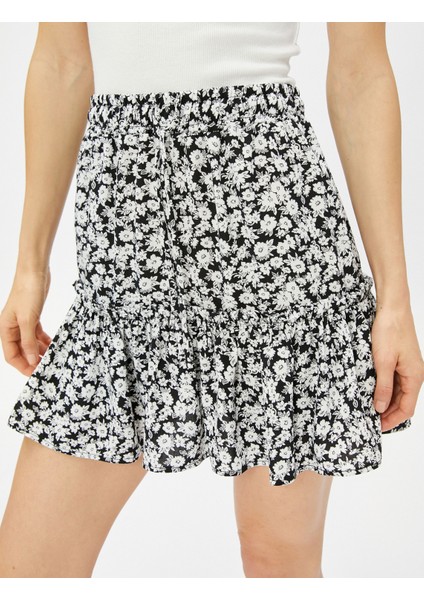 Çiçekli Mini Etek Katlı Beli Lastikli Ecovero® Viscose indirimleri