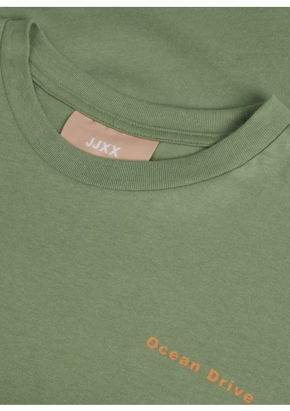 Bisiklet Yaka Baskılı Haki Kadın T-Shirt 12234665