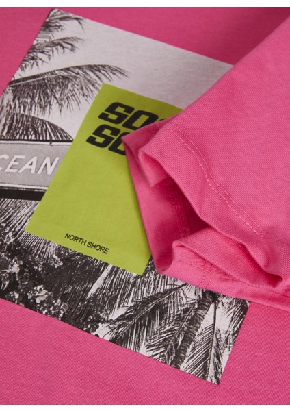 Bisiklet Yaka Baskılı Pembe Kadın T-Shirt 12234665