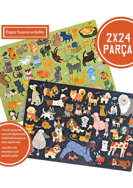 Doerkids Baby Puzzle Kediler ve Köpekler Puzzle 2 Puzzle Bir Arada 48 Prç. Cats And Dogs Puzzle 2 In 1 Puzzle Kedi Köpek modelleri