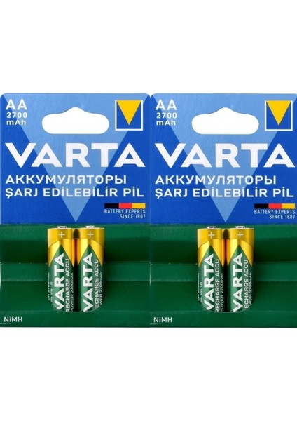 Derwell Varta 2700 Mah Aa Şarjlı Pil (4 Adet) Accu Kalem Pil Aa 2700 Mah 4'lü