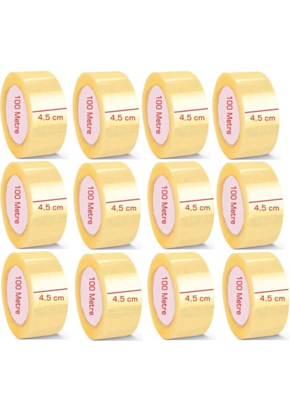 12 Adet Akrilik Koli Bandı 45MMX100 mt Kopmayan Koli Bandı Güçlü Koli Bandı Sobapark 12