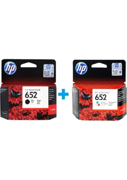 Hp 652 Siyah F6V25AE + 652 Renkli F6V24AE Orijinal Kartuş Seti F6V25AE /