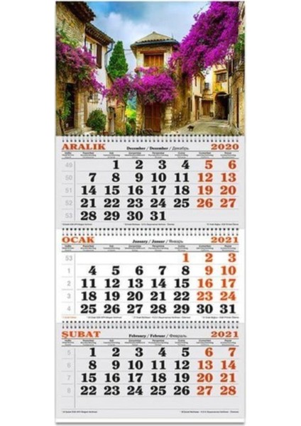 3 Aylık Spiralli Denizci Takvim Çiçekli Evler