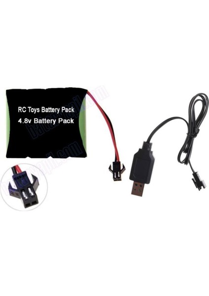 4.8V 1100MAH Siyah Soketli Oyuncak Araba Pili ve USB Şarj Cihazı