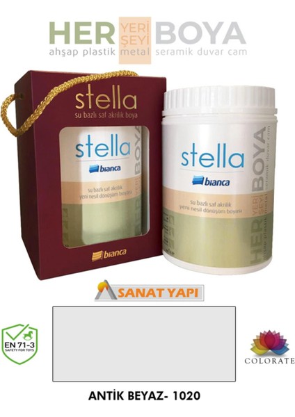 Stella Su Bazlı Saf Akrilik Boya 1lt Ral Renkler Antik Beyaz