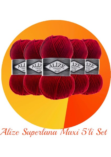 Süperlana Maxi 5'li Set Kalın El Örgü İpi 56 Kırmızı