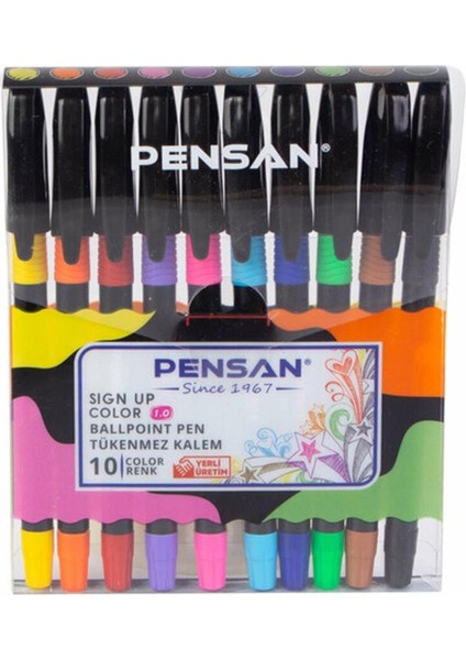 Pensan Sign Up Tükenmez Kalem 1mm Renkli 10 Lu